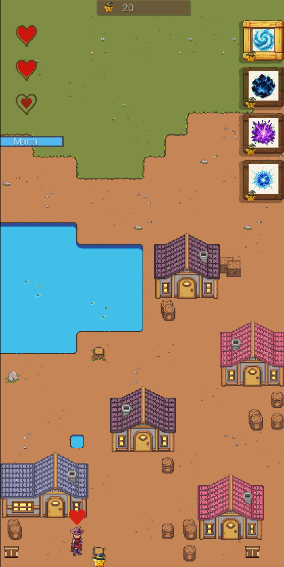 Gameplay-Screenshot von Spellhex Trail mit Hexe, Zaubern und Spielwelt.